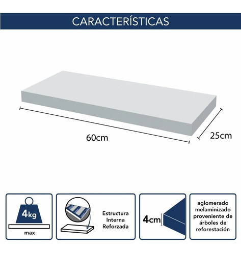 Imagen 5 de 6 de Estante Repisa Flotante 60x25x4 Centro Estant