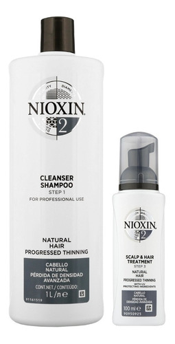 Nioxin-2 Shampoo 1000ml + Espuma Capilar Cabello Natural