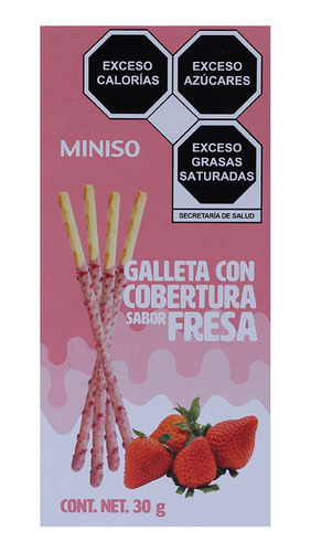 Miniso Palitos De Galleta Cubiertos Con Crema De Fresa, 30 G