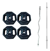 Comprar Set 40 Kilos Pesas + Barra Recta O Z Cromada Sin Mancuernas