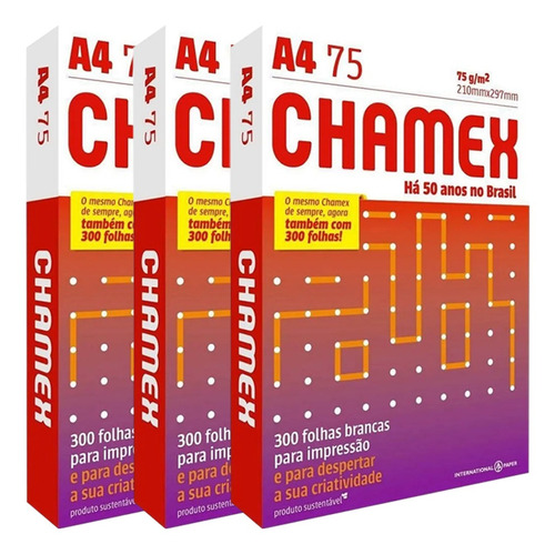 Kit 3 Pacotes Papel Chamex Resma Com 300 Folhas A4 75g