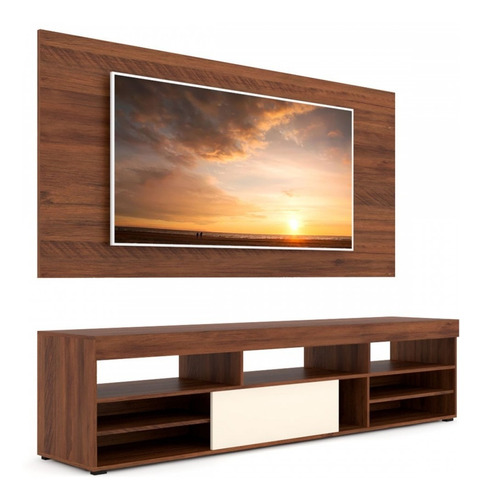Estante con panel para TV de hasta 55 pulgadas Jhon Silk/Off Color Brown