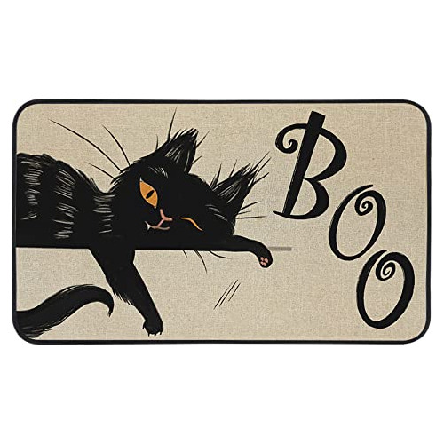 Felpudo Decorativo De Halloween Gato Negro De 17 X 29 P...