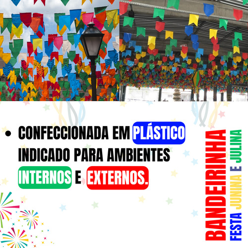 Bandeirinha Festa Junina Plástica Resistente Kit 50 Metros Área Externa/interna
