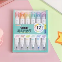 Comprar 6 Marcatextos Gatito 12 Colores Punta Doble Papeleria Kawaii