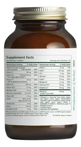 Pure Synergy Multi·vita·min | Multivitamínico Vegano Hecho Con Alimentos Integrales Orgánicos 60 Tabletas