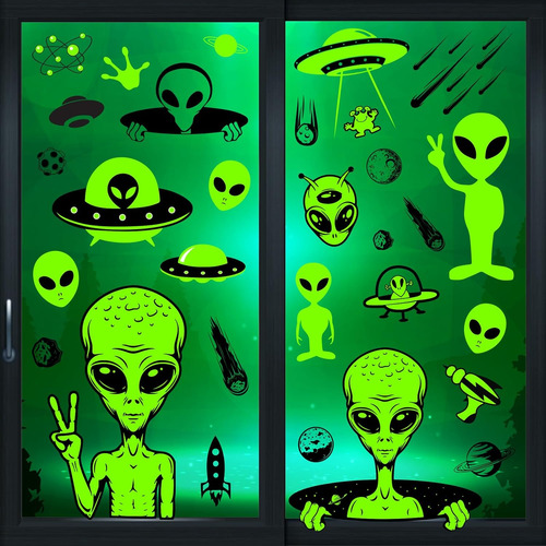 6 Pegatinas De Ventana De Extraterrestre De Halloween, ...