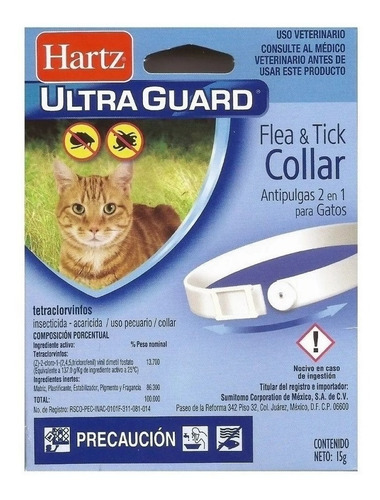 Imagen 1 de 4 de Collar Antipulgas Gatos 2 En 1 Duracion 7 Meses Hartz Garrap