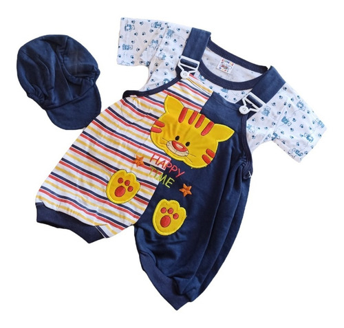 Conjunto Algodón Jardinera Y Polera Tigre / 0-3 Meses