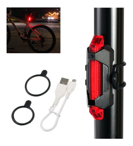 Luz De Bici Recargable A 220v Por Usb Trasera Roja