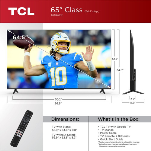 Tcl Pantalla 65 Pulgadas Class S4 4k Smart Google Tv 65s450g