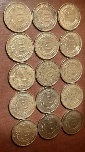 15 Monedas Chilenas De 10 Centesimos Año 1970...muy Escasas.