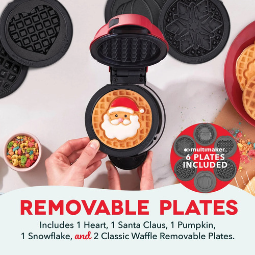 Dash - Multimaker - Wafflera Con 6 Placas Intercam - Navidad