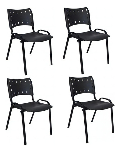 Cadeira Iso Assento/ Encosto Preto Base Preta - Kit Com 4