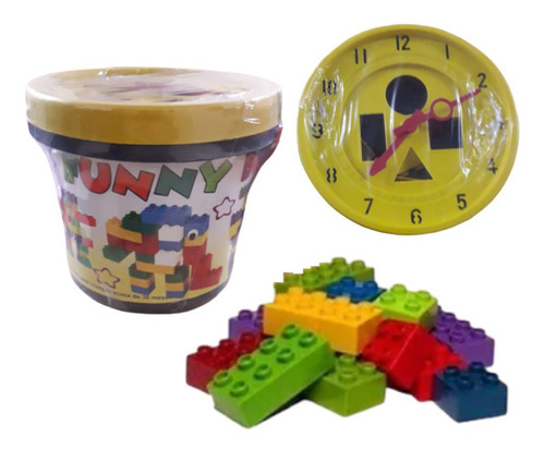 Blocos De Montar Balde Amarelo E Cinza Funny Blocks 36 Pçs