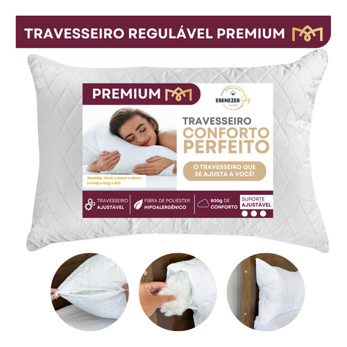 Travesseiro Altura Regulável Super Macio Luxo Antialérgico Antiácaro Ajustável Com Zíper Premium