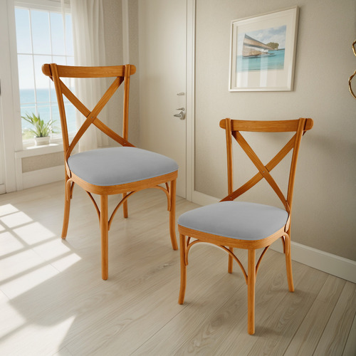 Kit 2 Cadeiras Sala Jantar Living Estofada Ávila Suede Cinza