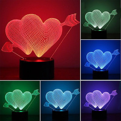 Flecha A Través Del Corazón Acrílico 3d Led Noche Colorida L
