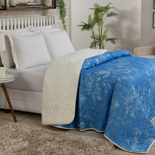 Cobertor Queen Dupla Face Estampa Inverno Sherpa Manta 01 Pç Cor Azul