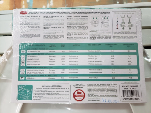 Imagen 3 de 3 de Asiento Tapa Sanitario Poceta Venceramica Standard Plus