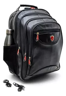 Mochila Bolsa Couro Masculina Notebook Impermeável Reforçada Cor Preto