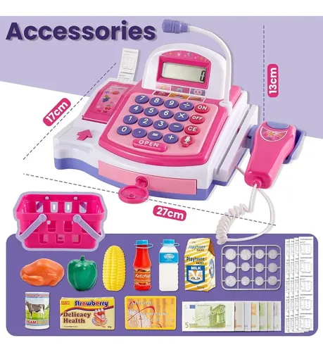 Caja Registradora De Juguete Con Escáner Y Calculadora – Supermercado Completo Con 55 Accesorios, Ideal Para Niños De 3 Años