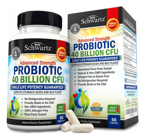 Probioticos 40 Billones Cfu 60 Caps. Bio Schwartz Hecho Usa Sabor S/n