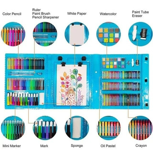 Imagen 3 de 6 de Set De Arte Con Caballete 208 Piezas Kit De Pintura Creativo