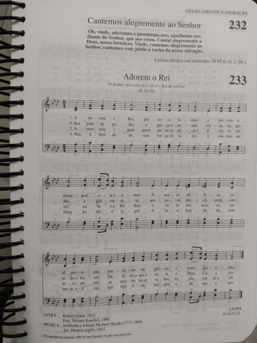 Hinário P/culto Cristão Espiral C/partitura 14x21 Preto