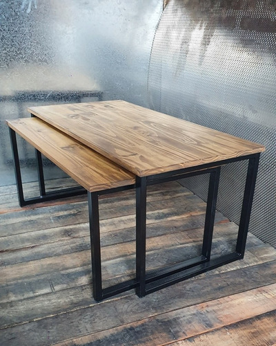 Imagen 2 de 5 de Mesa Ratona Industrial Nido 100x50 + 90x50 Hierro Madera