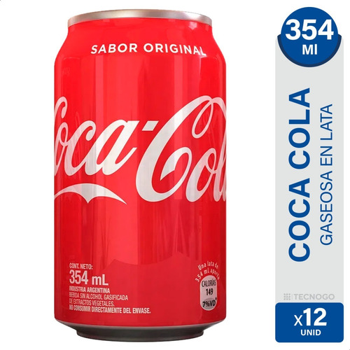 Imagen 1 de 7 de Coca Cola Lata 354ml Original Gaseosa - Pack X12 Latas