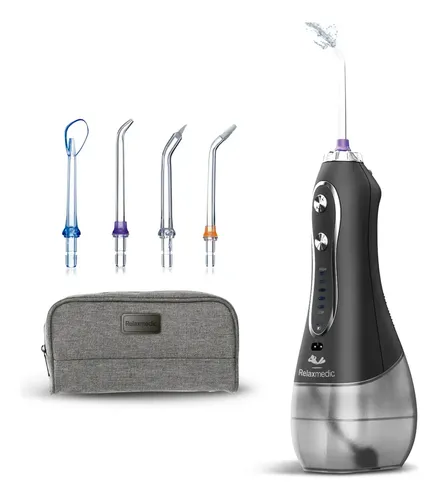 Irrigador Oral Limpador Bucal Dental Jet Clean Relaxmedic Cor Preta Com Botões Prateados Alimentação USB