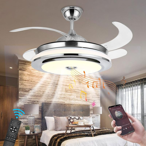 42 Ventilador De Techo Reversible Bluetooth Con Luz Y Altavo
