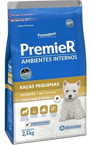 Ração Premier Cães Filhote Raça Pequena Frango/salmão 2.5kg