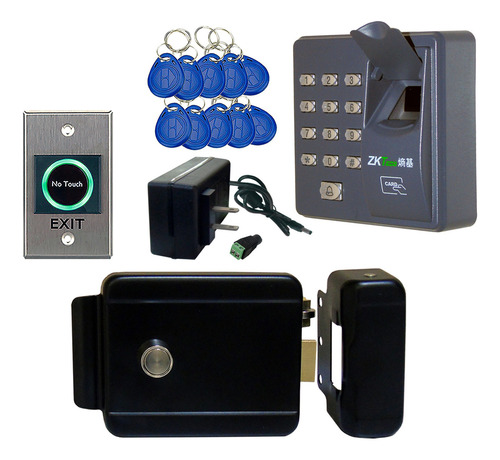Kit Control Acceso Biométrico Rfid Chapa Llaveros Botón Ir Color Gris Oscuro