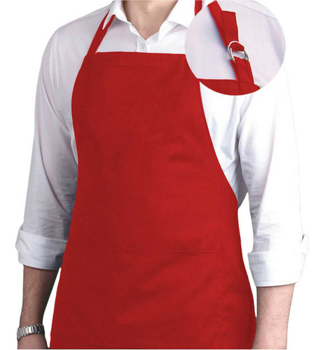 Kit 4 Aventais Brim C/ Bolso Churrasco Chef Garçon Evento Cor Vermelho Desenho Do Tecido Liso