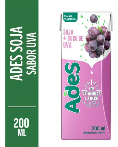 Bebida De Soja Sabor Uva Ades 200ml Kit C/20
