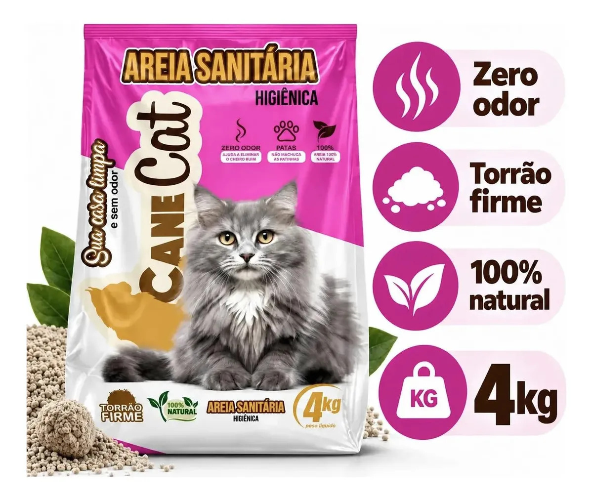Areia Gato Sanitária Higiênica 4kg Biodegradável Premium Canecat