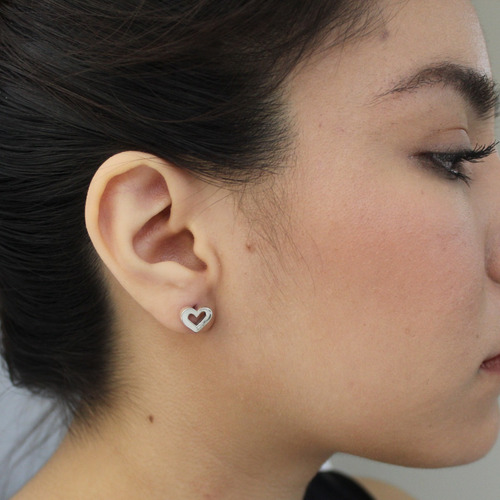 Imagen 7 de 10 de Aretes Broqueles Plata 925 Corazón Mujer Niña Agálea Joyería