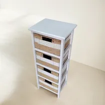 Comprar Cajonera Mesa De Luz Madera 4 Canastos Simil Mimbre