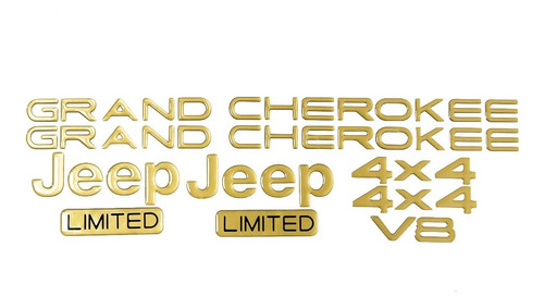 Kit Adesivo Emblema Resinado Jeep Grand Cherokee V8 Ouro 02