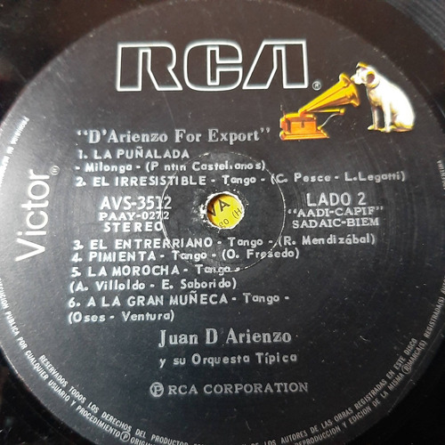 Sin Tapa Disco Juan D Arienzo Orq  D Arienzo For Export T0