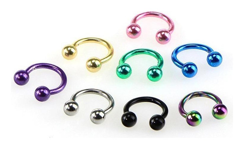 Kit 8 Piercing Septo Ferradura Nariz Aço 8 Mm Dourado Preto