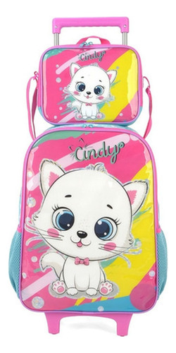 Mochila Kit Escolar Infantil Rodas Lancheira Cindy Luxcel