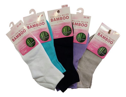 5 Pares Tobillera Mujer Bamboo Sin Costura Colores Surtidos