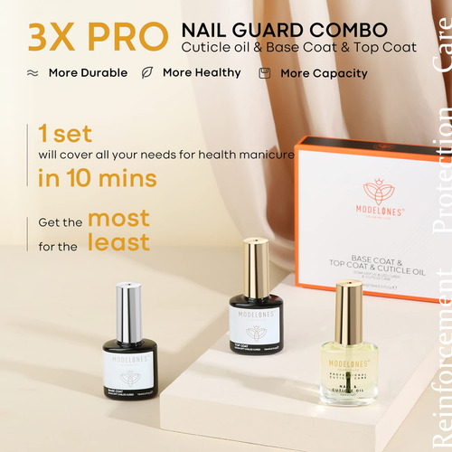 Kit Para Uñas Base Coat Top Coat Y Aceite De Cuticula 15 Ml Transparente