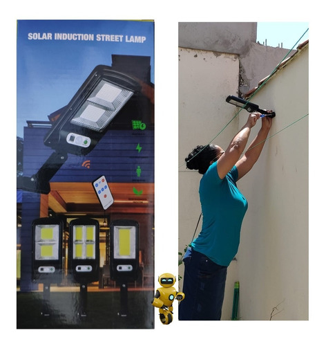Imagem 4 de 9 de 4 X Mini Solar Luminária Poste Rua Led 40w C/sensor Luz Frio