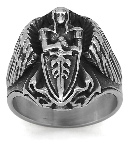 Anillo Acero Inoxidable Amuleto Con Medalla Oracion Arcangel