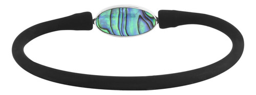 Pulsera Concha De Amolita Y Abulón Con Silicona Negra