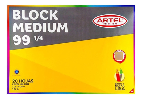 Block Medium 99 1/4 Artel. 20 Hojas. Medidas 37,5 X 53,5 Cm